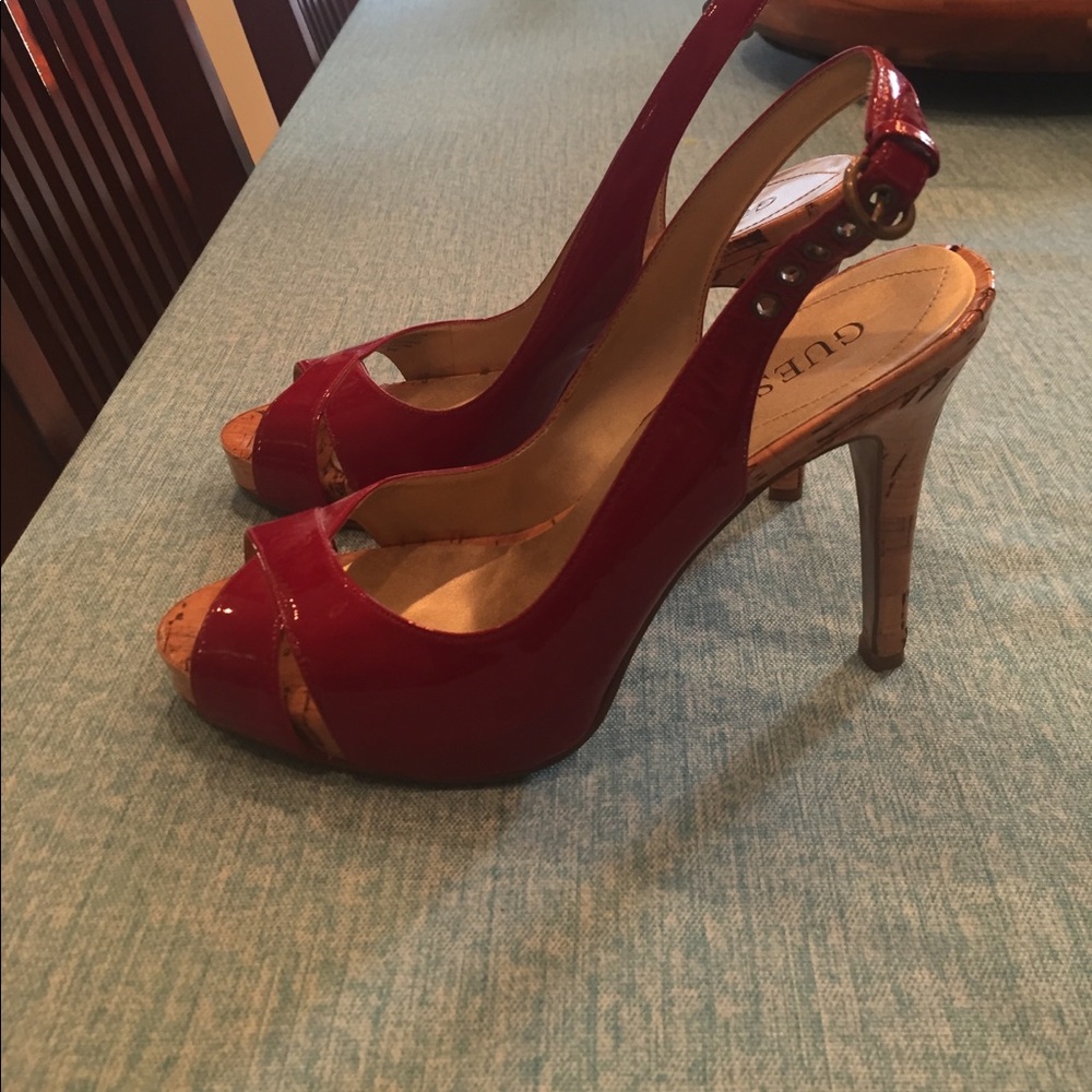 Guess, size 6 red patent leather sling back heels. - Picture 2 of 5